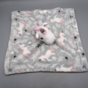 HB Hudson Baby Unicorn Lovey Gray Pink White Plush Security Blanket 14" Toy